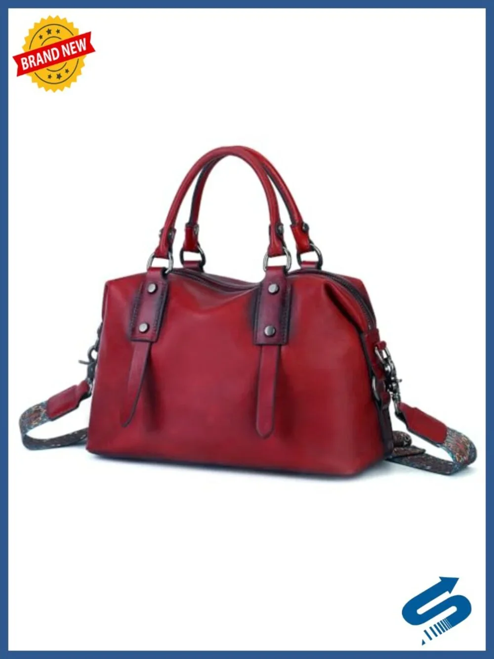 Genuine Leather Retro Satchel Crossbody Tote Bag for Women